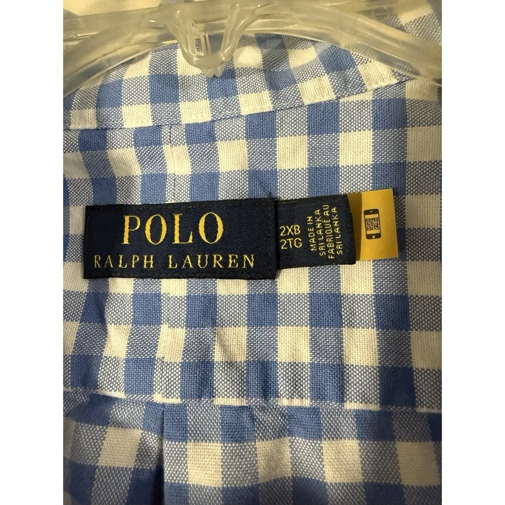 Polo Ralph Lauren‎ Shirt Mens 2XB 2TG Blue GINGHAM Palm Tree Embroidered Oxford